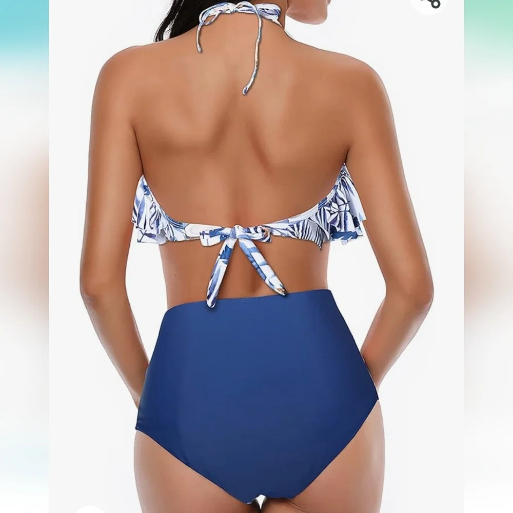 🩵Women's Lotus Leaf Bilateral Sexy High-Waist Bikini - NWT